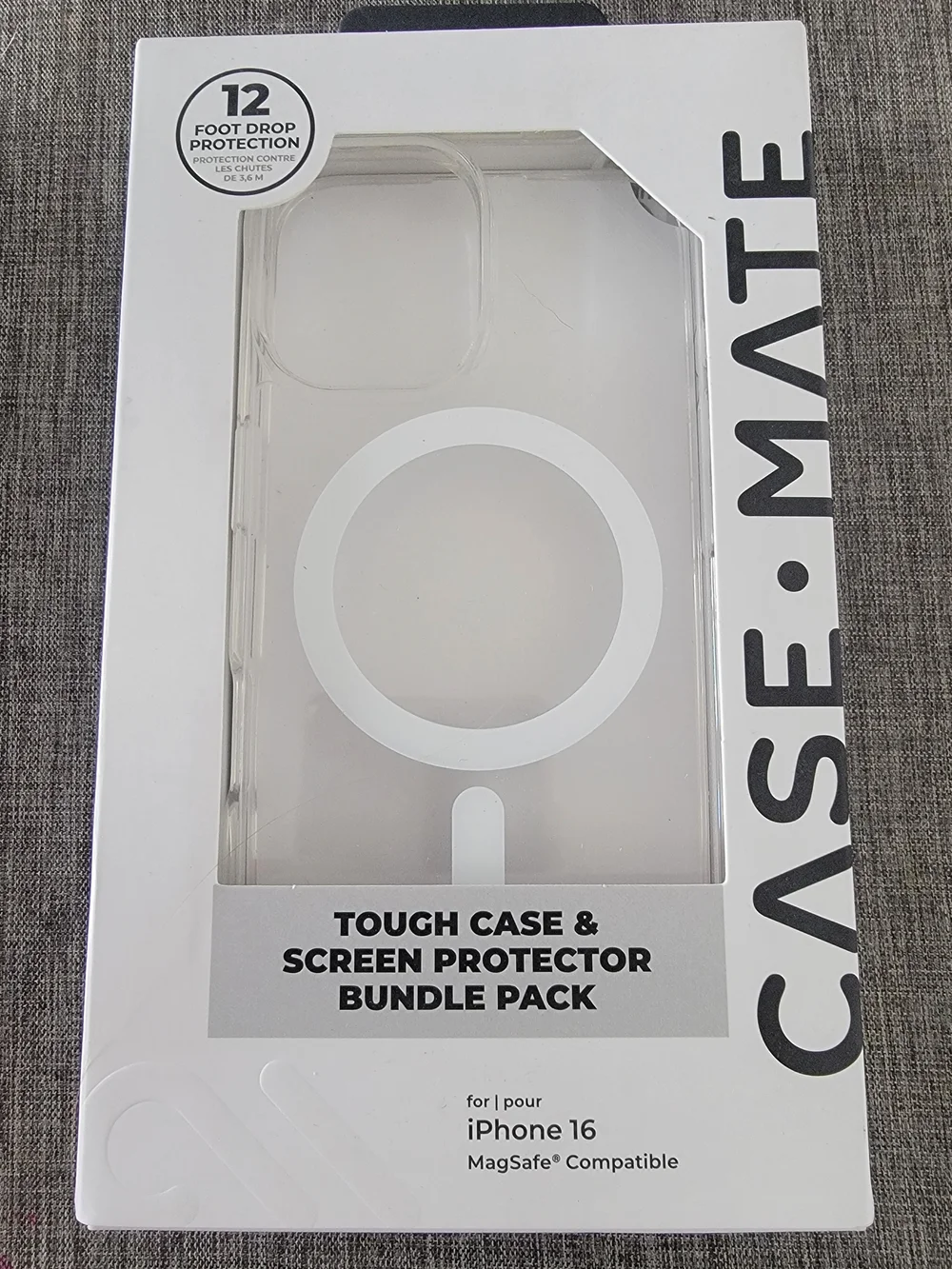 case-mate Tough Case + Glass Screen Protector Bundle for Iphone 16, Clear